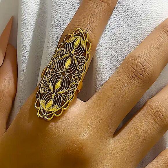 Gold Geometric 24K Exaggerated Ring - Picture 2 of 6